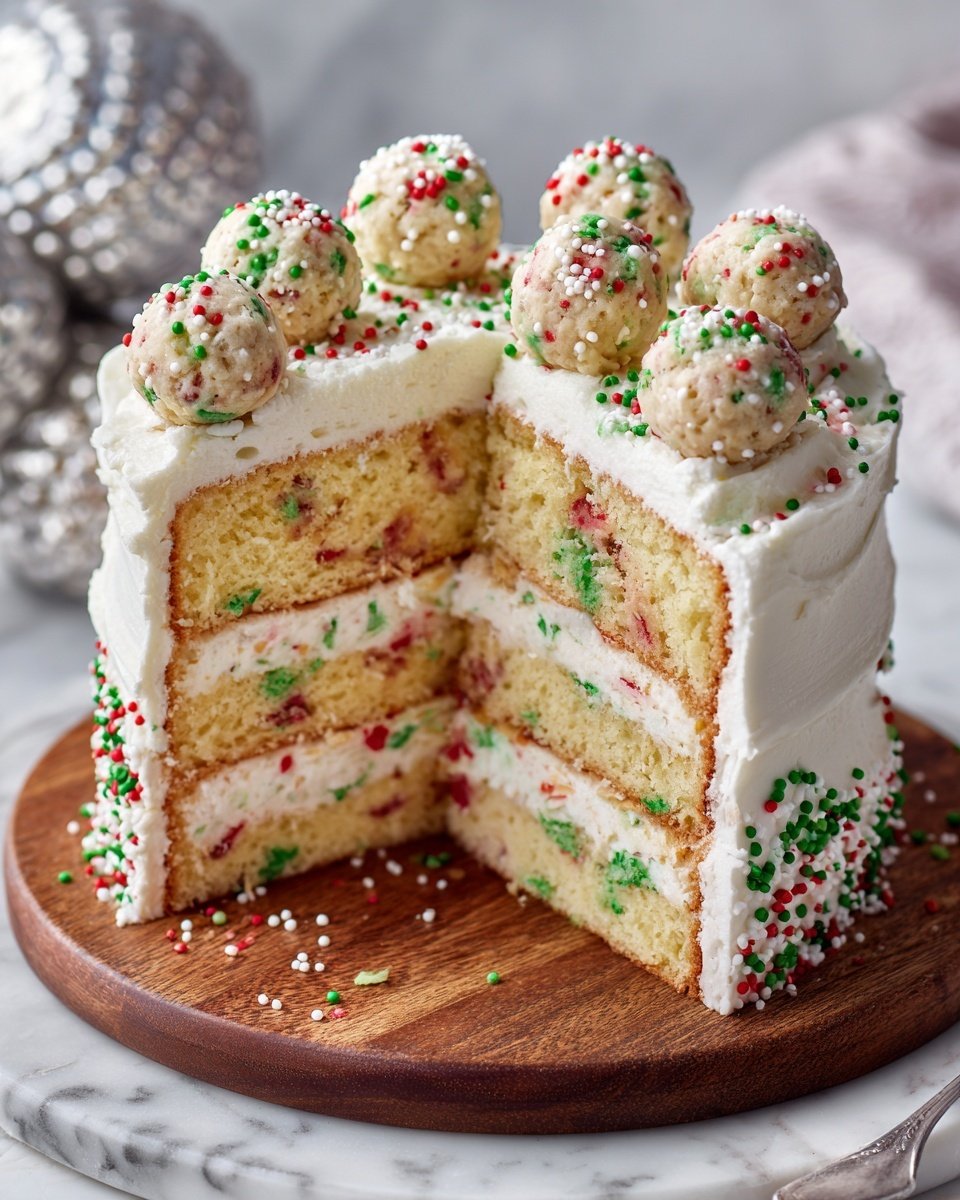 Sugar Cookie Cake with Vanilla Layers and Cream Cheese Frosting Recipe - Recipe Image — Sugar Cookie Cake with Vanilla Layers and Cream Cheese Frosting, sugar cookie cake, vanilla layer cake, cream cheese frosting recipes, birthday cake ideas