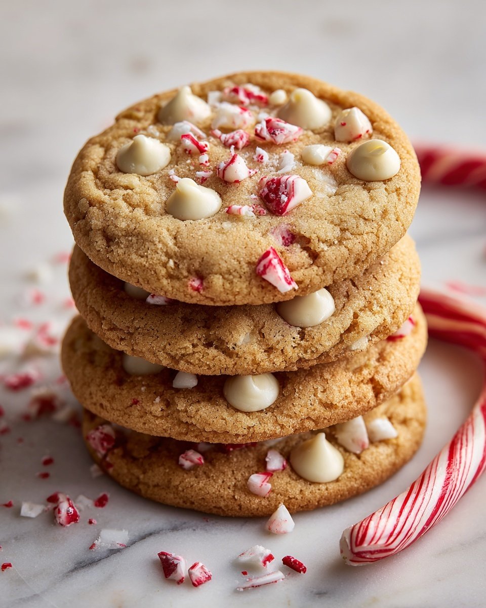 White Chocolate Candy Cane Cookies Recipe - Recipe Image — White Chocolate Candy Cane Cookies, festive holiday cookies, peppermint chocolate cookies, Christmas cookie recipes, easy holiday treats