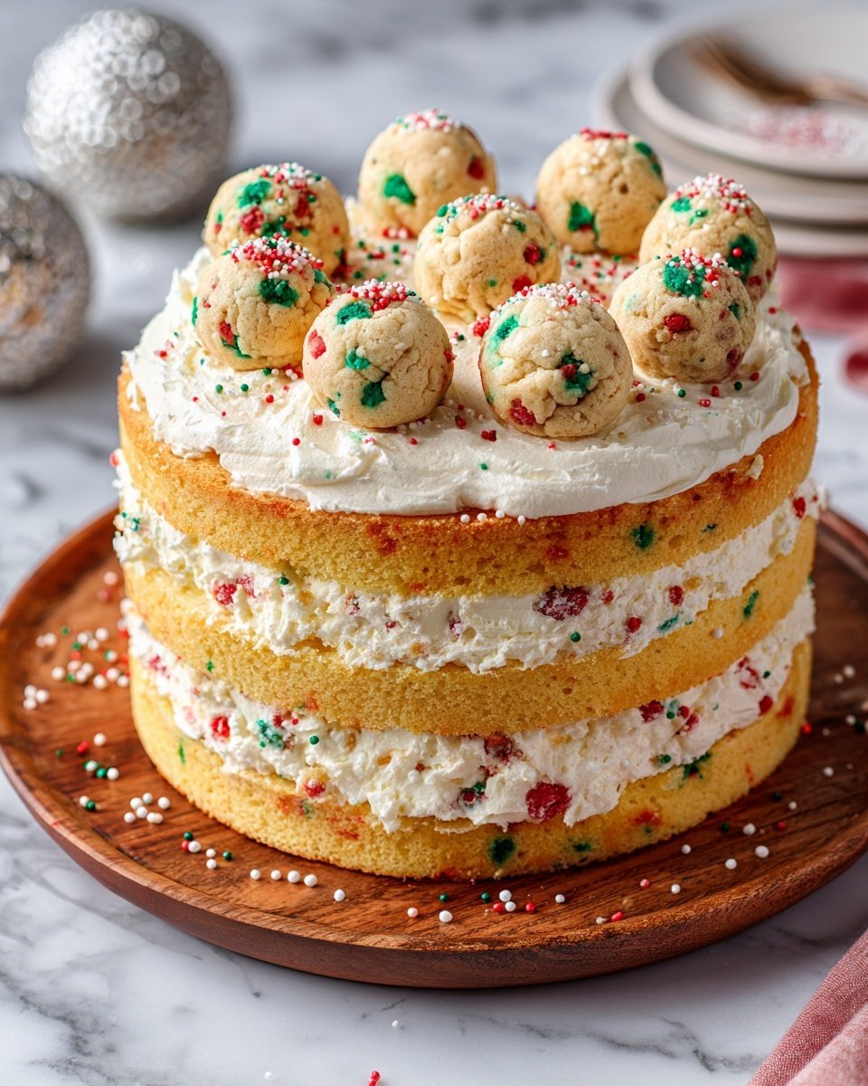 Sugar Cookie Cake with Vanilla Layers and Cream Cheese Frosting Recipe - Recipe Image — Sugar Cookie Cake with Vanilla Layers and Cream Cheese Frosting, sugar cookie cake, vanilla layer cake, cream cheese frosting recipes, birthday cake ideas