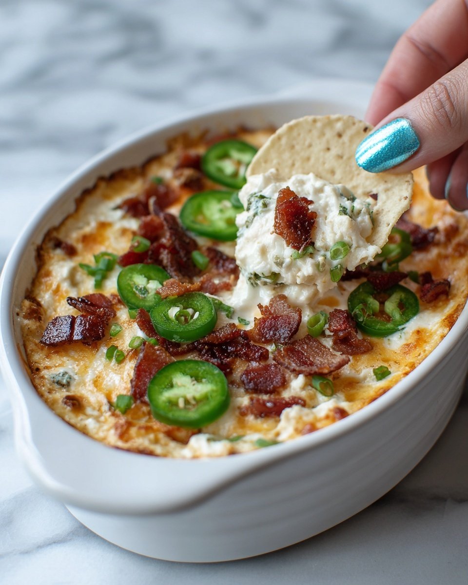 Baked Chuy’s Jalapeno Chicken Dip Recipe - Recipe Image — Baked Chuy’s Jalapeno Chicken Dip, spicy chicken dip recipe, party appetizer, cheesy baked chicken dip, easy game day dip