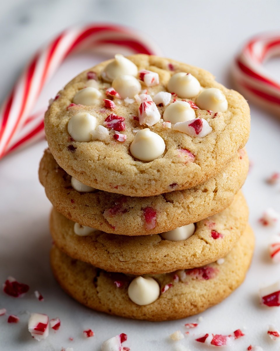 White Chocolate Candy Cane Cookies Recipe - Recipe Image — White Chocolate Candy Cane Cookies, festive holiday cookies, peppermint chocolate cookies, Christmas cookie recipes, easy holiday treats