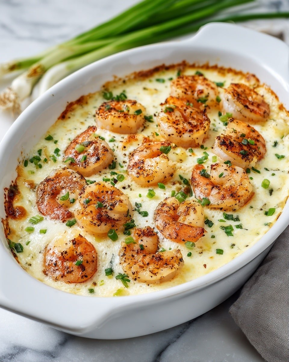 Keto Shrimp and Cauliflower Grits Casserole Recipe - Recipe Image — Keto Shrimp and Cauliflower Grits Casserole, low-carb shrimp casserole, keto seafood recipes, cauliflower gratin recipe, healthy shrimp bake