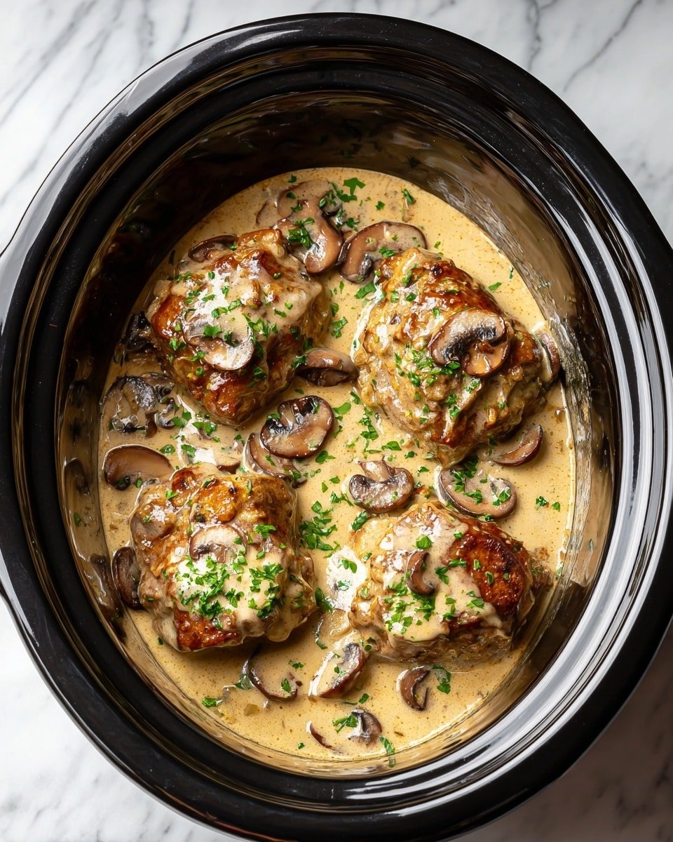 Keto Pork Chops with Creamy Mushroom Sauce Recipe - Recipe Image — Keto Pork Chops with Creamy Mushroom Sauce, low-carb pork chop recipes, keto-friendly pork dinner, easy keto pork recipes, creamy mushroom pork chops