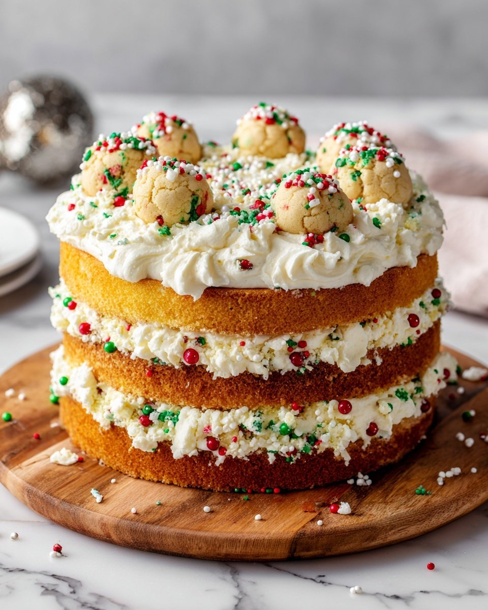 Sugar Cookie Cake with Vanilla Layers and Cream Cheese Frosting Recipe - Recipe Image — Sugar Cookie Cake with Vanilla Layers and Cream Cheese Frosting, sugar cookie cake, vanilla layer cake, cream cheese frosting recipes, birthday cake ideas