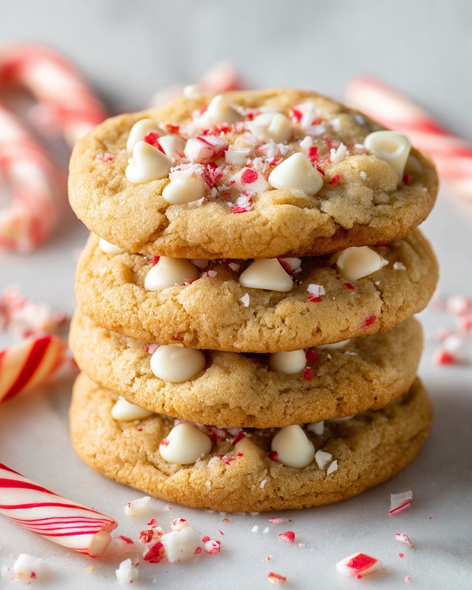 White Chocolate Candy Cane Cookies Recipe - Recipe Image — White Chocolate Candy Cane Cookies, festive holiday cookies, peppermint chocolate cookies, Christmas cookie recipes, easy holiday treats