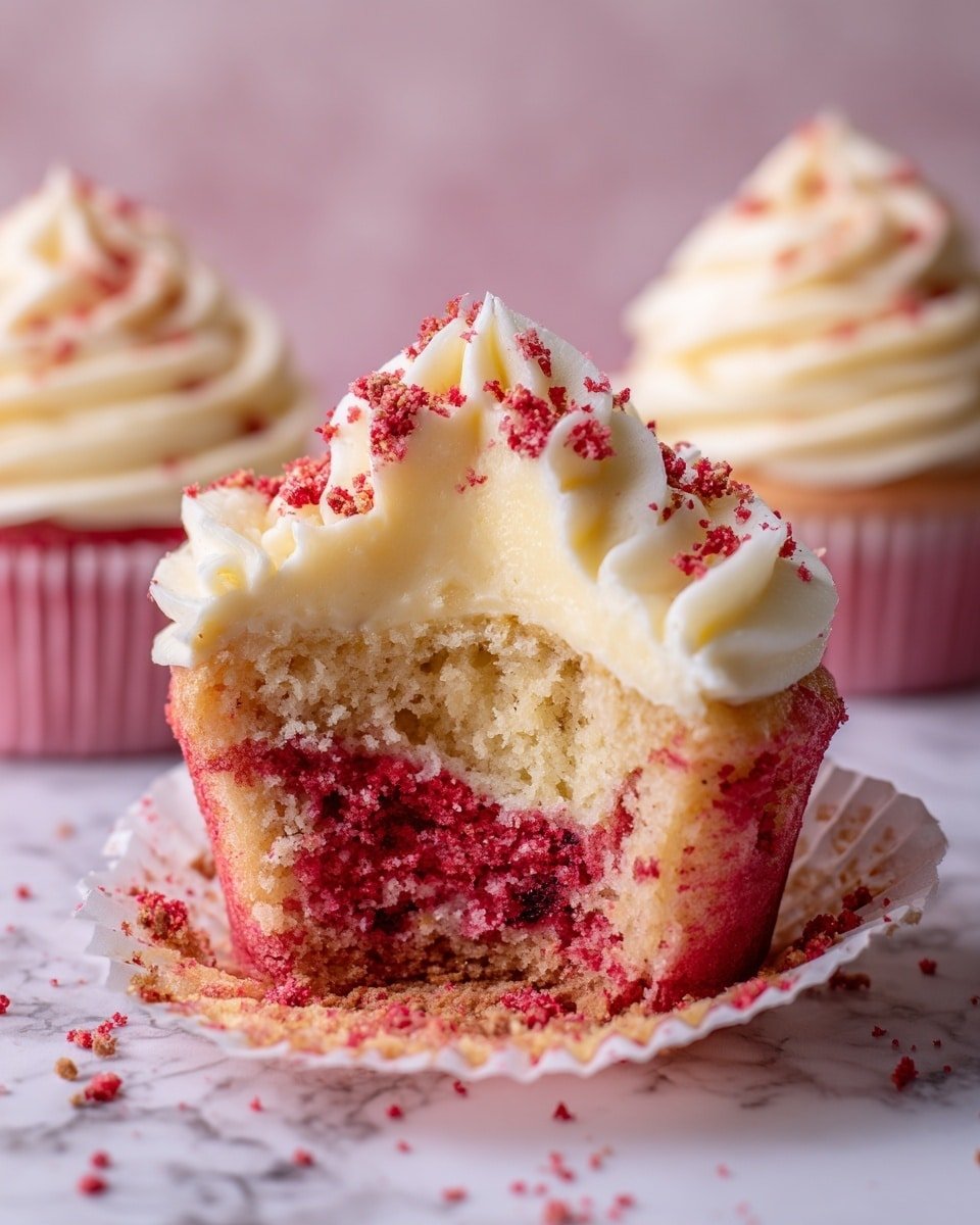 Strawberry Crunch Cheesecake Cupcakes Recipe - Recipe Image — Strawberry Crunch Cheesecake Cupcakes, strawberry cheesecake cupcakes, easy cheesecake cupcakes, fruity cupcake recipes, creamy strawberry dessert