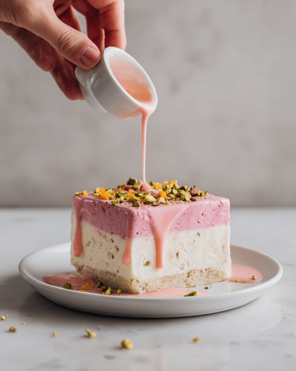 Pistachio Rose Milk Cake Recipe - Recipe Image — Pistachio Rose Milk Cake, Pistachio Rose Cake, floral nut dessert, easy milk cake recipe, Indian-inspired cake