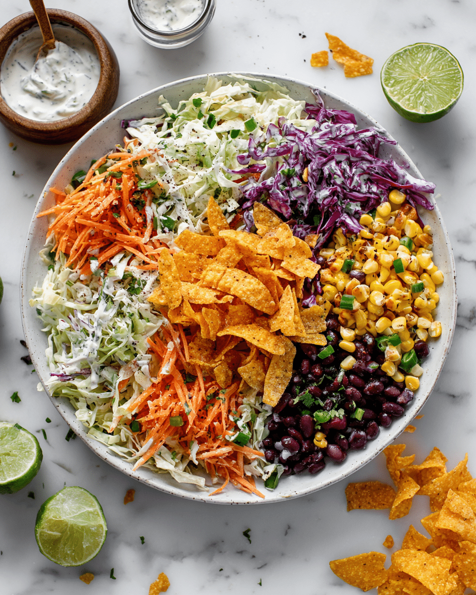 Frito Cowboy Cabbage Recipe - Recipe Image — Frito Cowboy Cabbage, Cowboy Cabbage Salad, Southwestern cabbage salad, easy cabbage salad, crunchy Frito salad