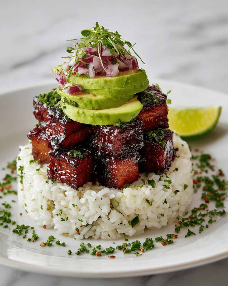 Tangy Honey Lime Chicken & Avocado Rice Stack That Delights Recipe - Recipe Image — Tangy Honey Lime Chicken & Avocado Rice Stack, Honey Lime Chicken recipe, healthy chicken rice bowls, fresh and zesty chicken dishes, easy layered rice recipes