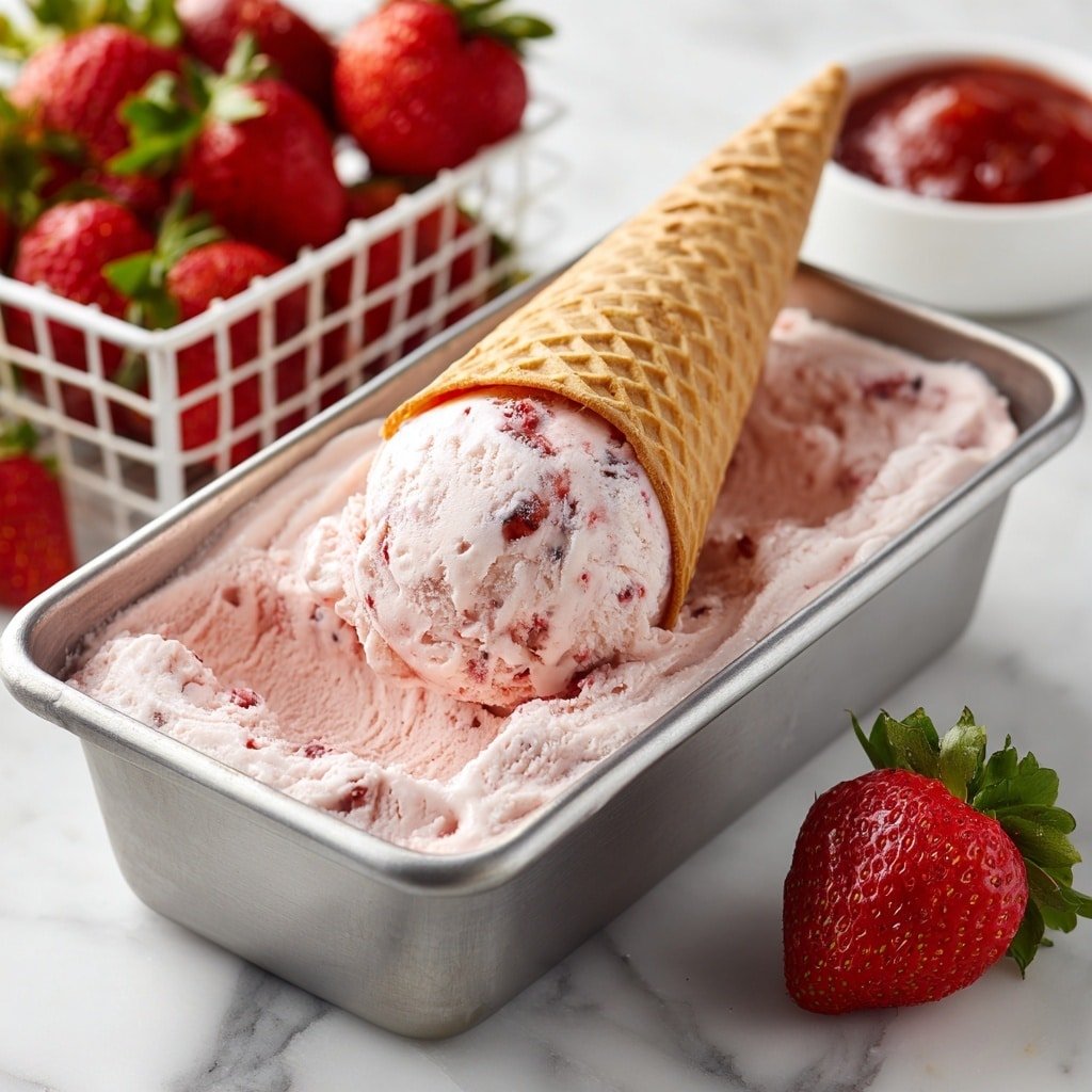 No-Churn Strawberry Ice Cream Recipe - Recipe Image — No-Churn Strawberry Ice Cream, homemade strawberry ice cream, easy no-churn ice cream, summer dessert recipes, no-machine ice cream