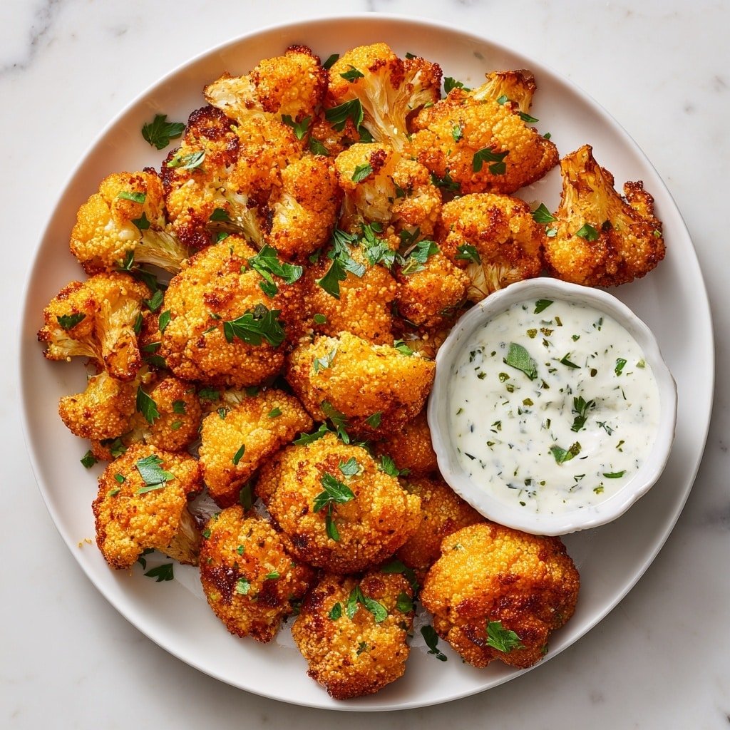 Gluten-Free Buffalo Cauliflower Wings Recipe - Recipe Image — Gluten-Free Buffalo Cauliflower Wings, spicy cauliflower wings, healthy veggie wings, gluten-free party snacks, easy cauliflower wing recipe