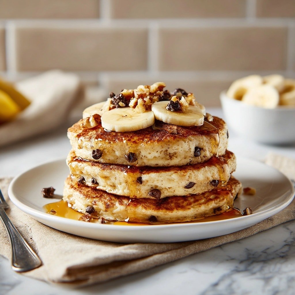 Thick and Fluffy Banana Bread Pancakes with Greek Yogurt Recipe - Recipe Image — Thick and Fluffy Banana Bread Pancakes with Greek Yogurt, banana bread pancakes, fluffy banana pancakes, Greek yogurt pancake recipes, easy breakfast pancakes