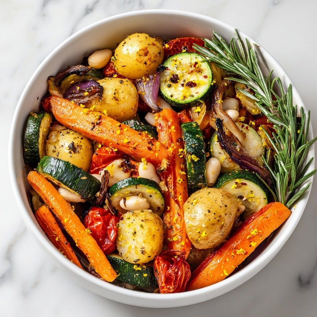 Rustic Roasted Vegetable Bake with Cannellini Beans Recipe - Recipe Image — Rustic Roasted Vegetable Bake with Cannellini Beans, hearty vegetable casserole, easy vegetarian dinner, wholesome roasted vegetable dish, comforting bean bake