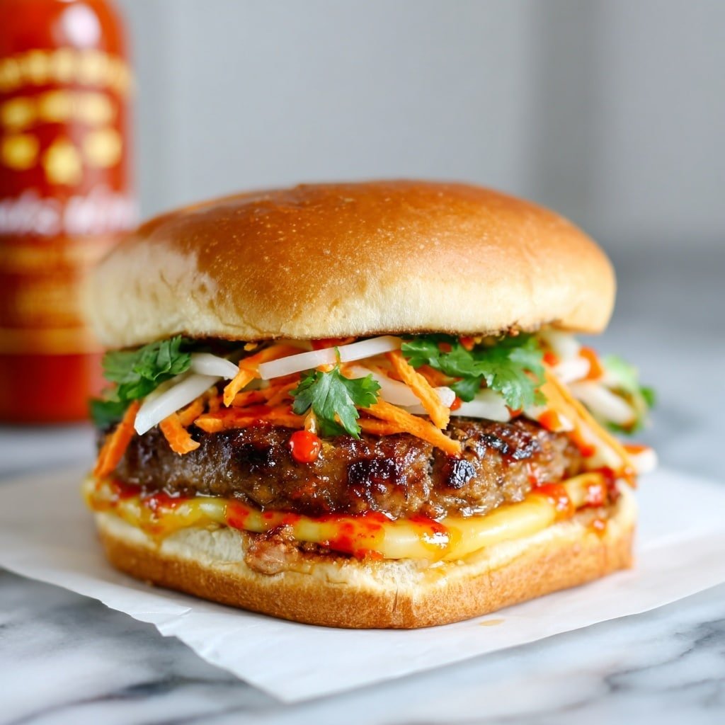 Pork Banh Mi Smash Burgers Recipe - Recipe Image — Pork Banh Mi Smash Burgers, Vietnamese-inspired burger recipe, Crispy smash burger with pork, Easy Asian fusion burgers, Juicy pork burger with herbs