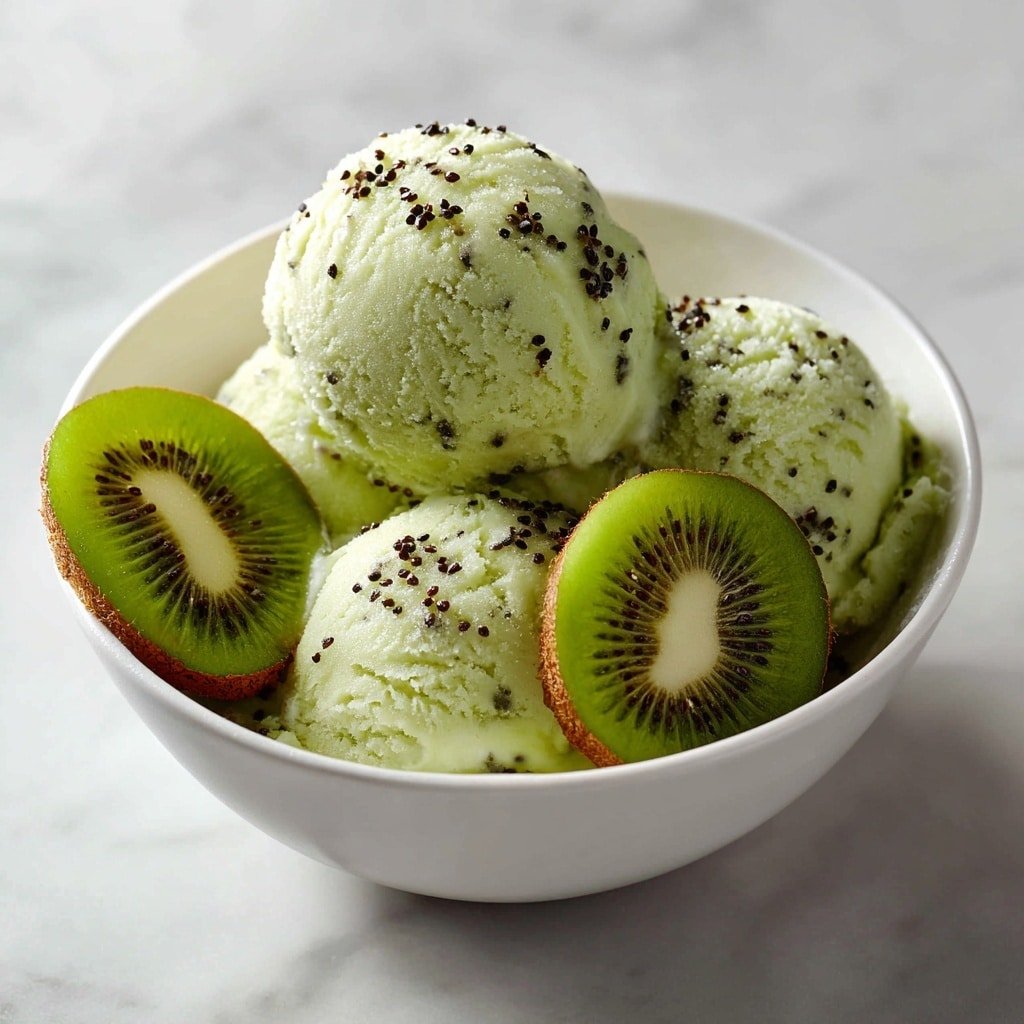 Kiwi Sorbet Recipe - Recipe Image — Kiwi Sorbet, healthy fruit sorbet, easy summer dessert, refreshing green dessert, homemade fruit sorbet