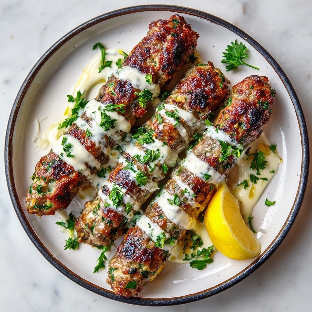 Juicy Chicken Kofta with Garlic Yogurt Recipe - Recipe Image — Juicy Chicken Kofta with Garlic Yogurt, chicken kofta recipe, spiced chicken meatballs, garlic yogurt sauce, easy Indian-inspired dinner