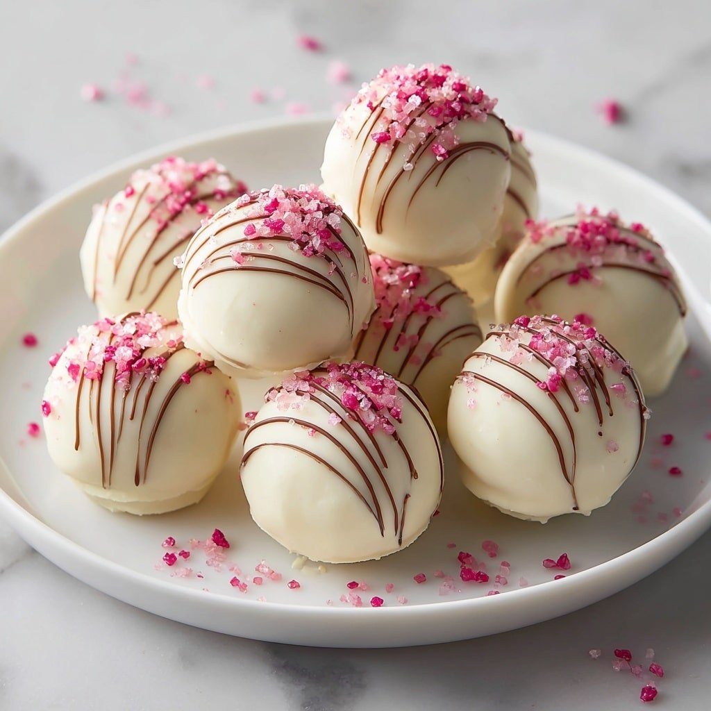 Strawberry Cheesecake Truffles Recipe - Recipe Image — Strawberry Cheesecake Truffles, no-bake strawberry desserts, easy cheesecake bites, party appetizer recipes, beginer-friendly truffle treats
