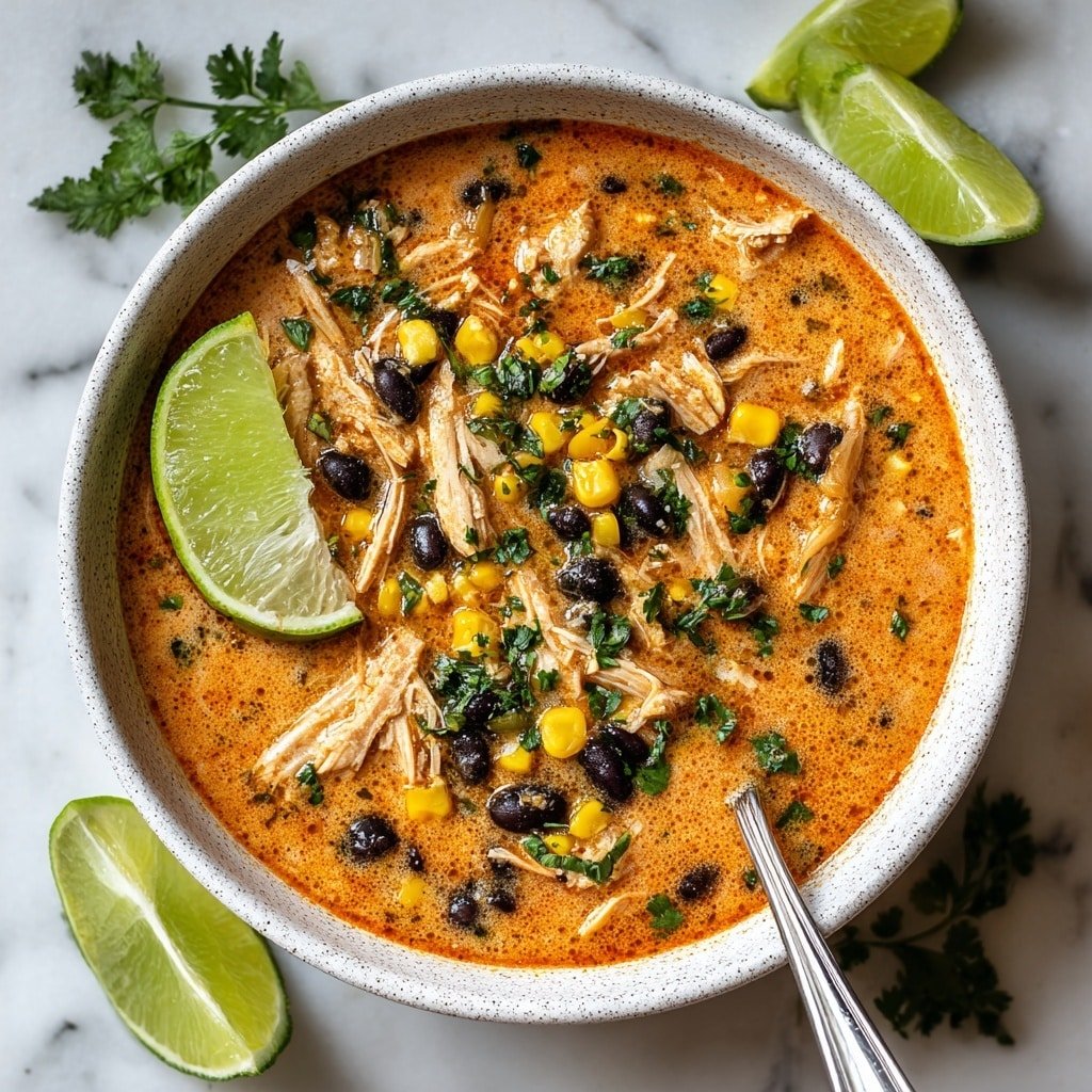 Creamy Chicken Poblano Soup Recipe - Recipe Image — Creamy Chicken Poblano Soup, creamy poblano chicken soup, southwestern chicken soup, hearty poblano soup, easy chicken poblano dish