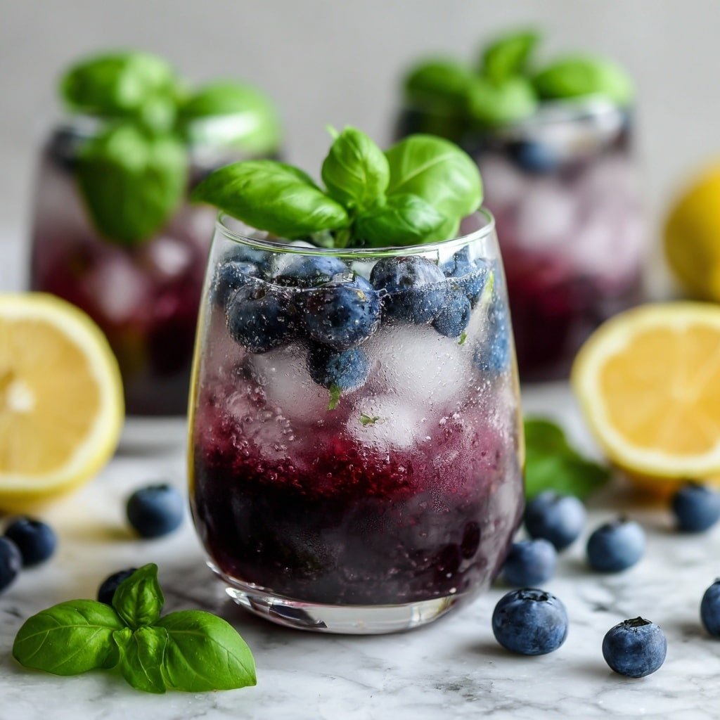 Blueberry Basil Bliss Recipe - Recipe Image — Blueberry Basil Bliss, blueberry basil cocktail, herb-infused beverage, refreshing blueberry drink, summer berry cocktail