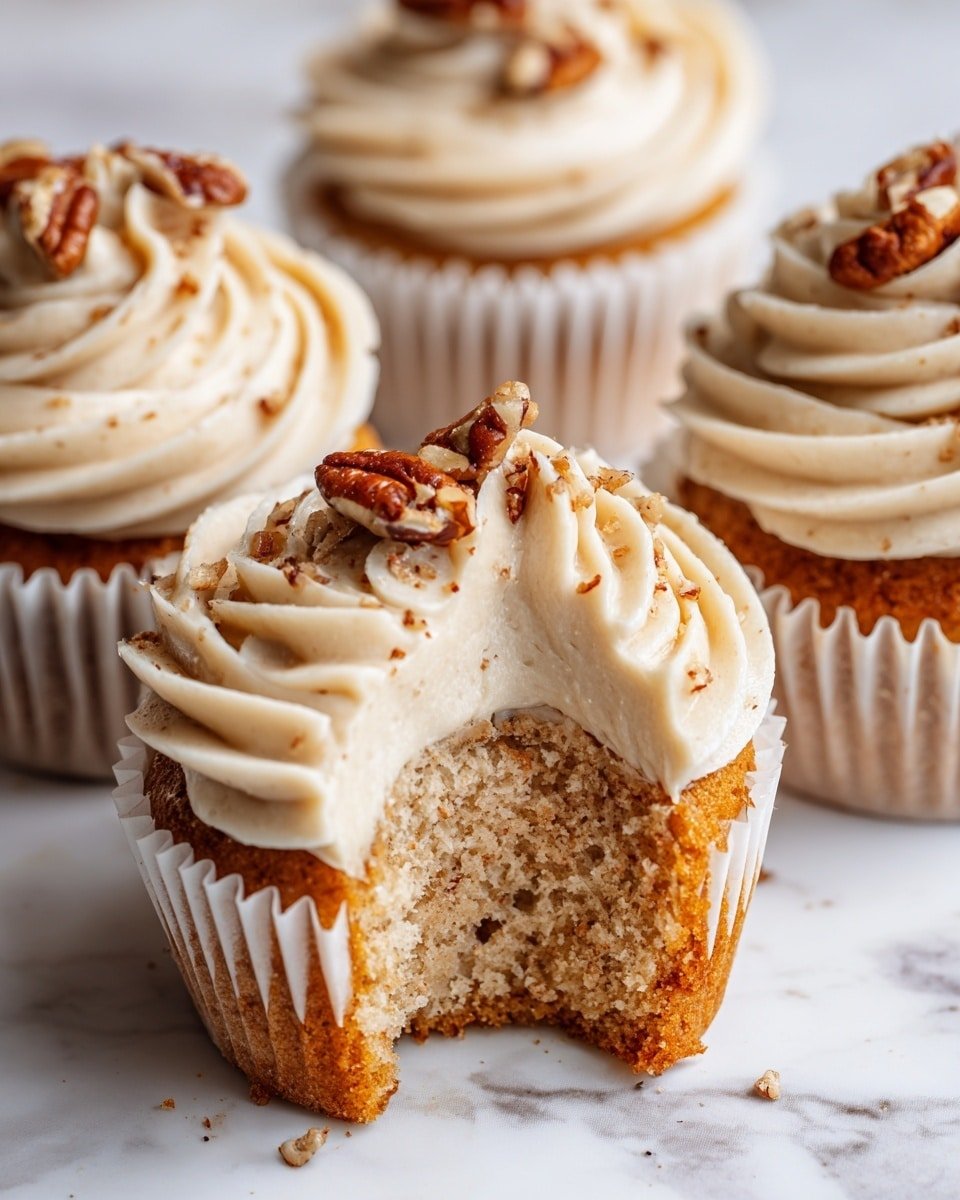 Banana Cinnamon Pecan Cupcakes with Cream Cheese Frosting Recipe - Recipe Image — Banana Cinnamon Pecan Cupcakes with Cream Cheese Frosting, banana cupcake recipe, cinnamon pecan cupcakes, easy cupcake recipes, moist banana cupcakes