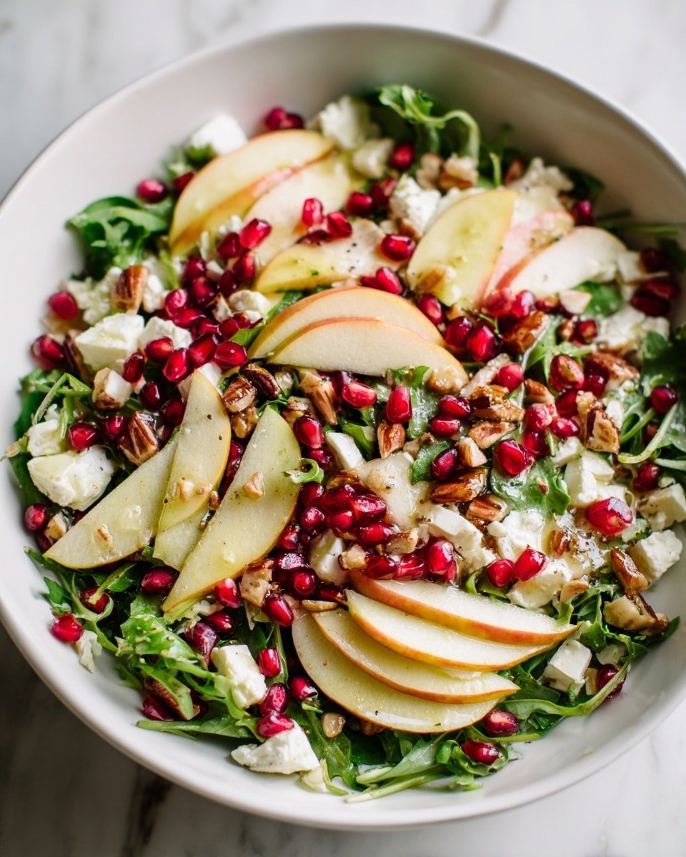 Apple Pomegranate Salad Recipe - Recipe Image — Apple Pomegranate Salad, healthy fruit salad, colorful side dish, easy fruit salad, holiday fruit salad