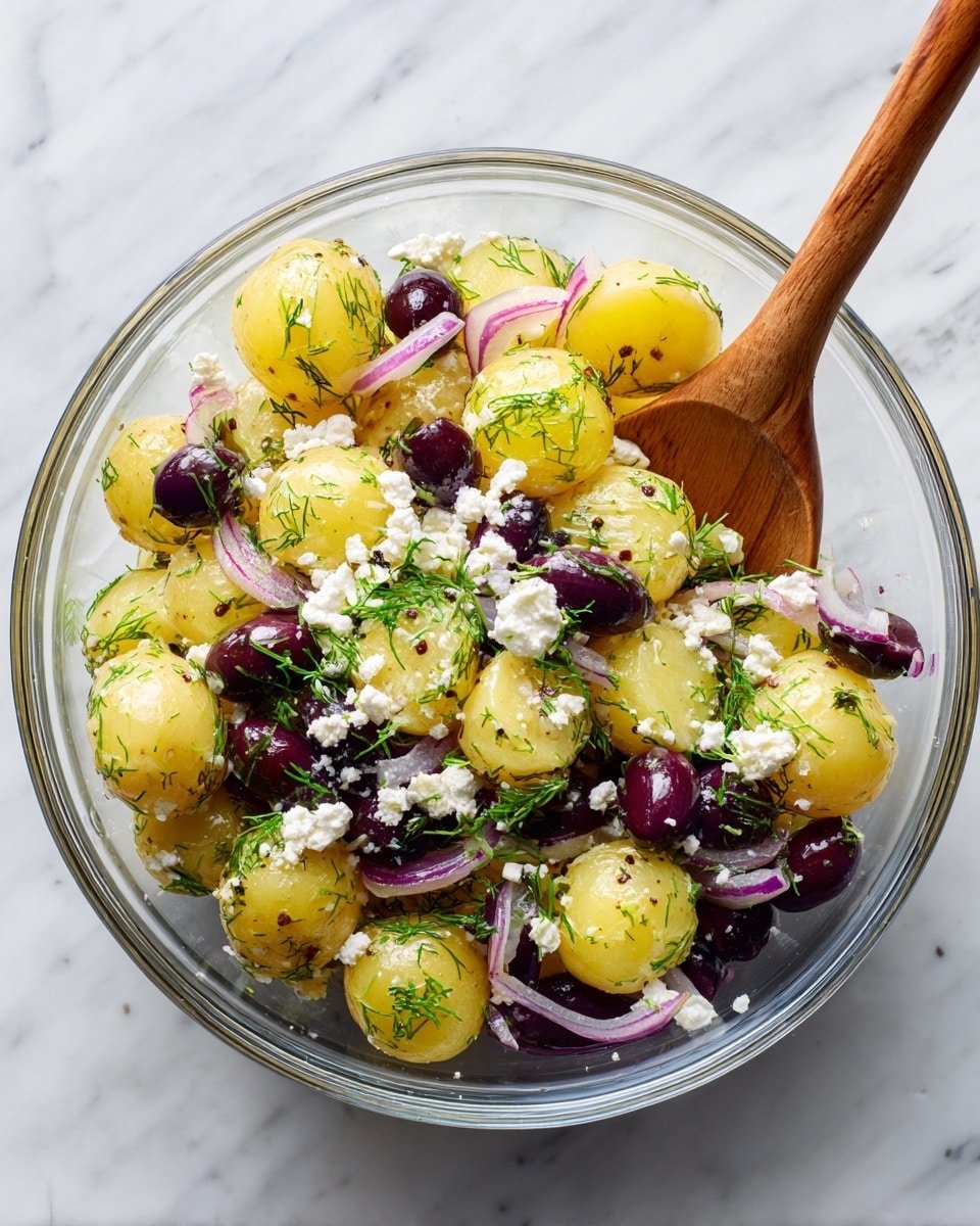 Olive Greek Potato Salad Recipe - Recipe Image — Olive Greek Potato Salad, Greek potato salad with olives, Mediterranean potato salad, tangy Greek salad, healthy potato salad recipe