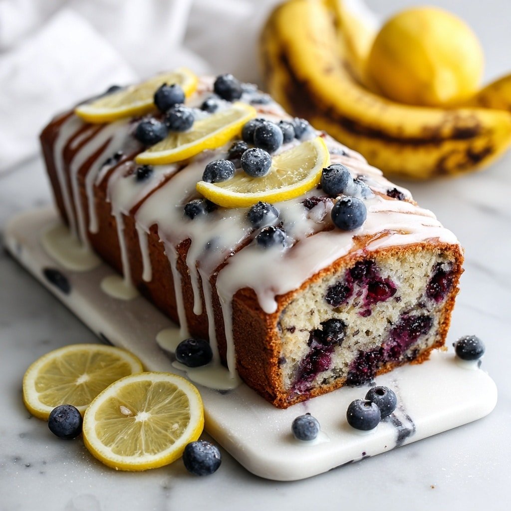Blueberry Lemon Banana Bread Recipe - Recipe Image — Blueberry Lemon Banana Bread, blueberry lemon banana bread, citrus banana bread, moist blueberry banana loaf, easy fruit bread recipe