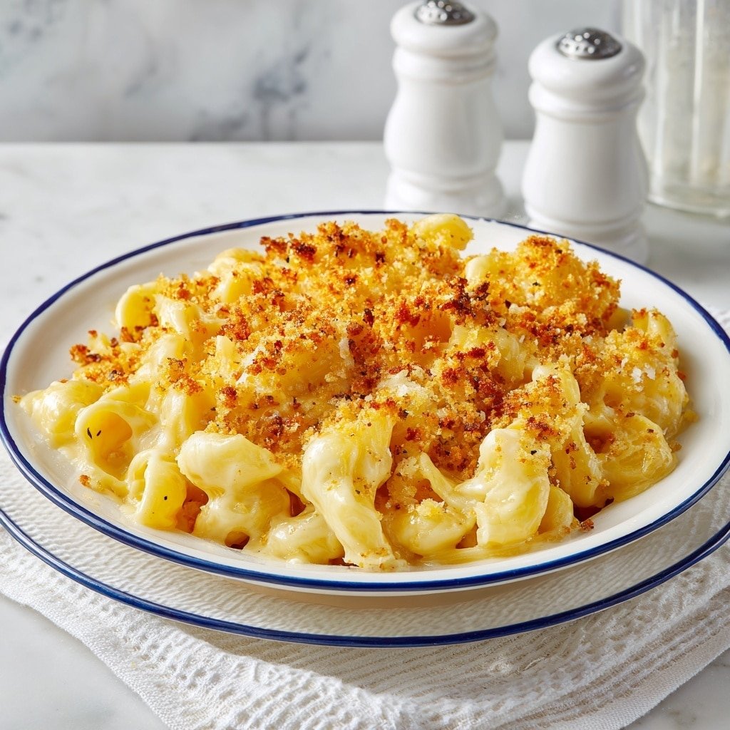 Smoky Cheddar and Gruyère Baked Mac and Cheese with Parmesan Breadcrumb Topping Recipe - Recipe Image — Smoky Cheddar and Gruyère Baked Mac and Cheese, baked mac and cheese with Parmesan breadcrumb topping, cheesy baked mac and cheese, gourmet baked mac and cheese, smoky baked mac and cheese