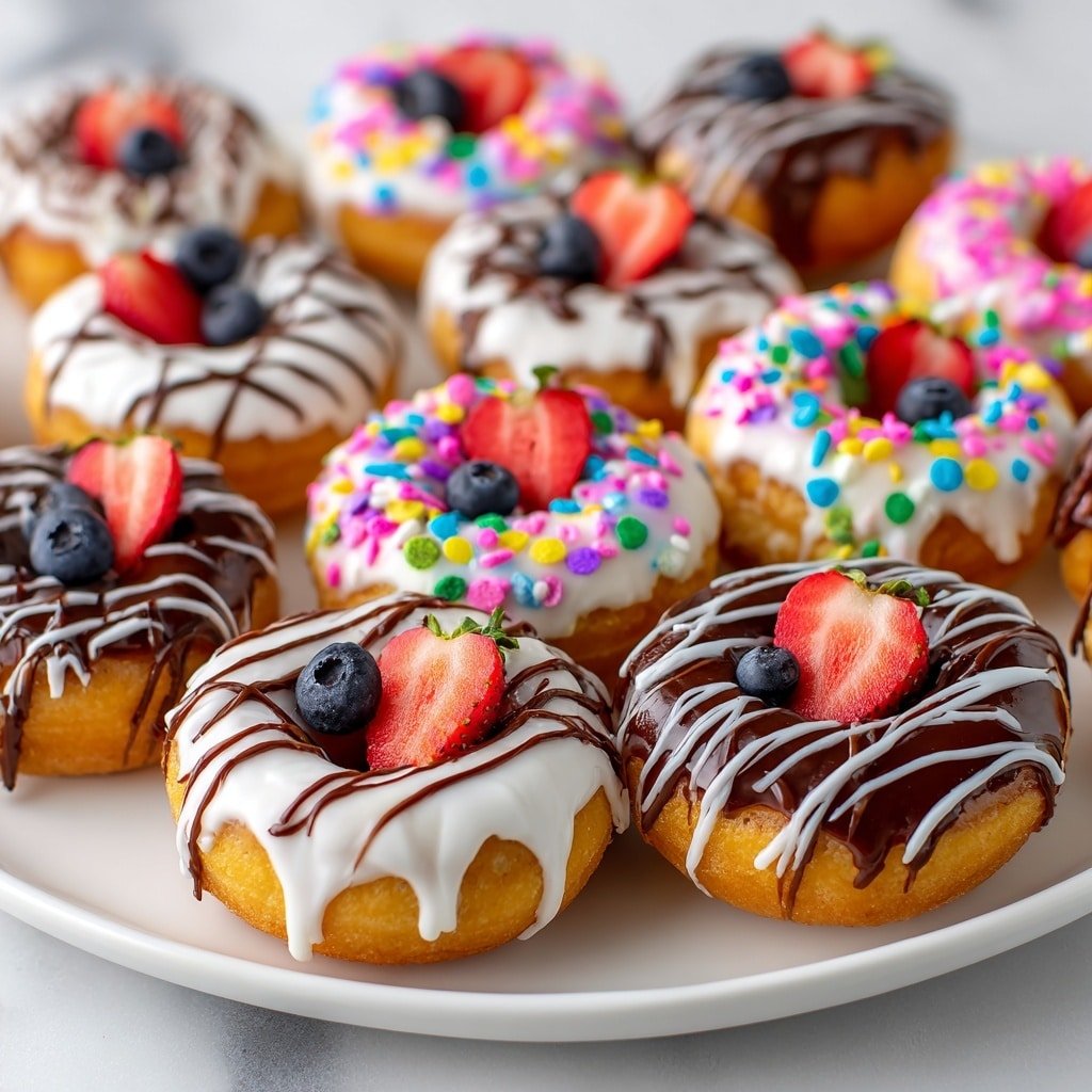 Apple Donuts with Peanut Butter and Toppings Recipe - Recipe Image — Apple Donuts with Peanut Butter and Toppings, healthy apple snacks, quick fruit treats, easy DIY apple snacks, fun fruit recipes