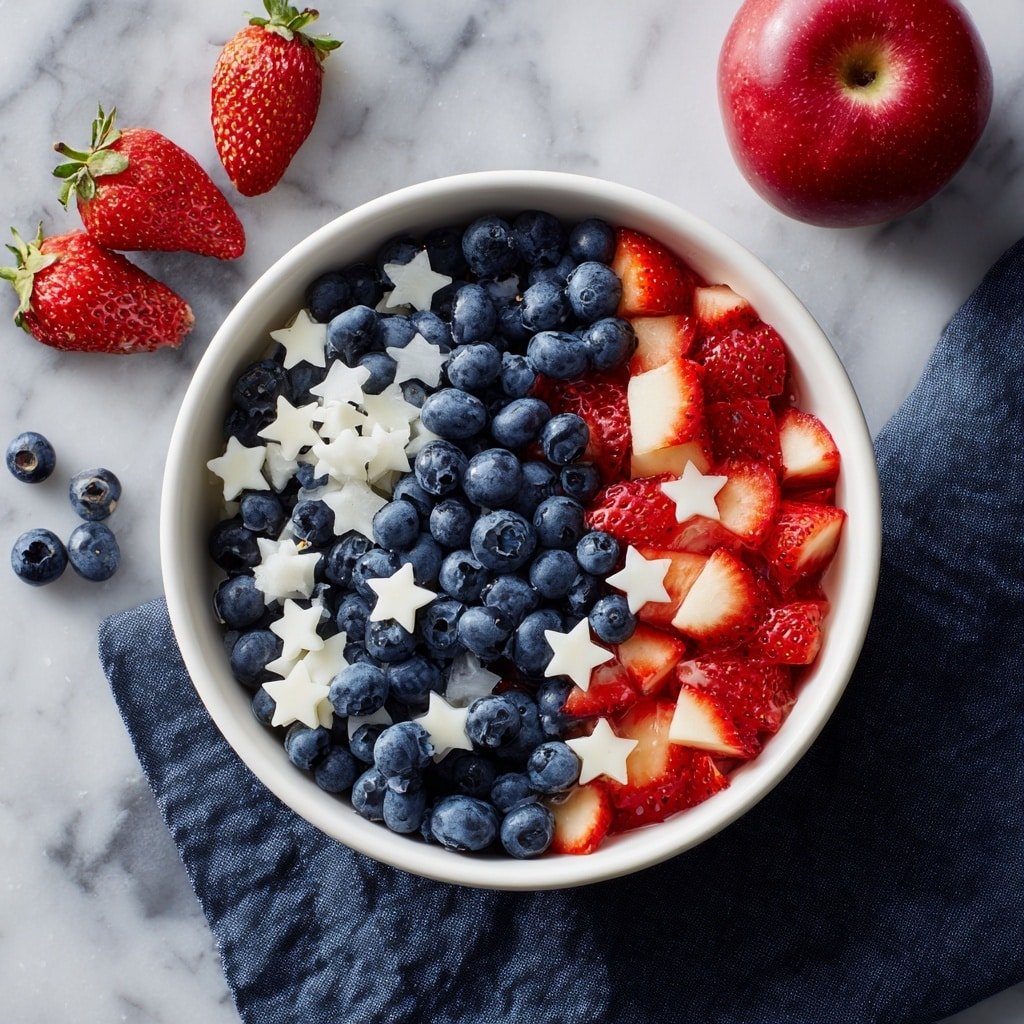 Star Spangled Fruit Salad Recipe - Recipe Image — Star Spangled Fruit Salad, patriotic fruit salad, 4th of July fruit salad, summer fruit salad, easy fruit salad recipe