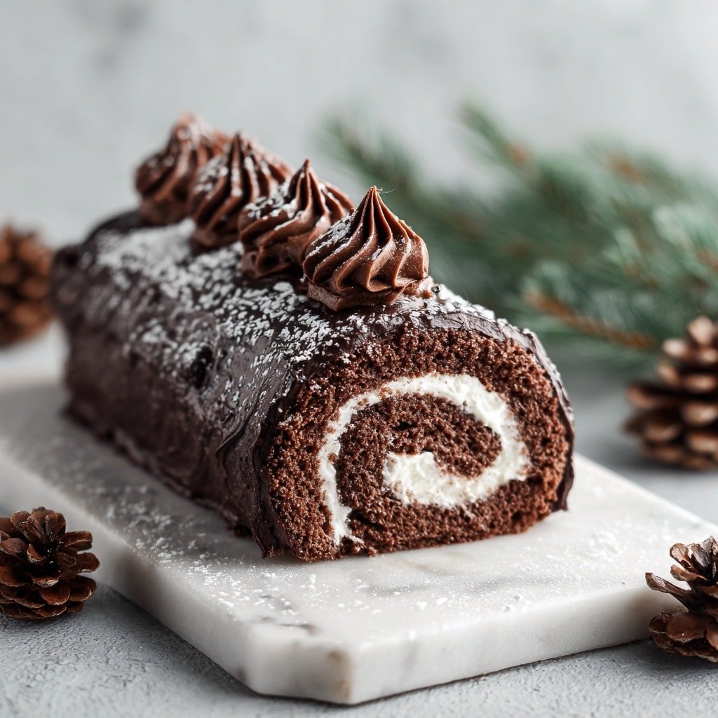 Yule Log (Bûche de Noël) Recipe - Recipe Image — Yule Log Bûche de Noël, Christmas Yule Log dessert, holiday log cake, festive chocolate roulade, French Christmas dessert