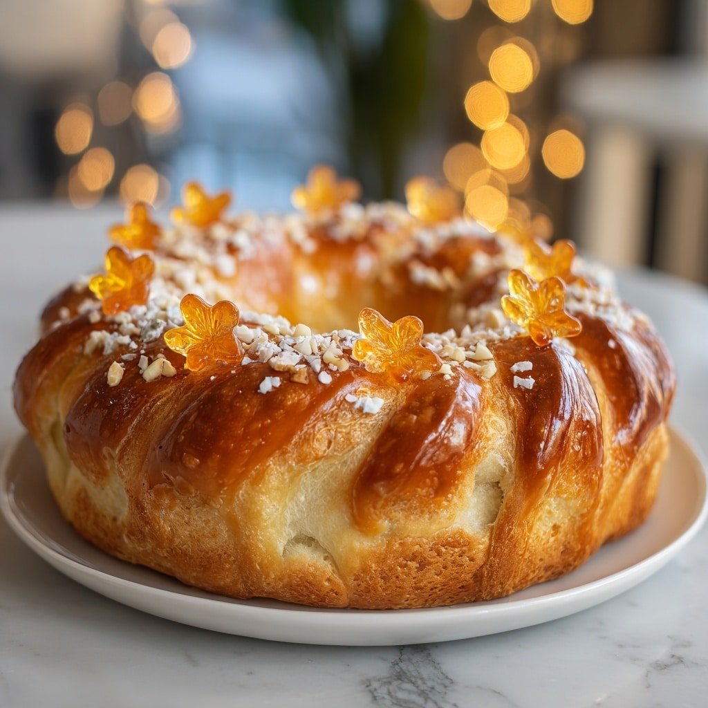 Rosca de Reyes (Three Kings Bread) Recipe - Recipe Image — Rosca de Reyes Three Kings Bread Mexican tradition festive bread colorful candied fruits