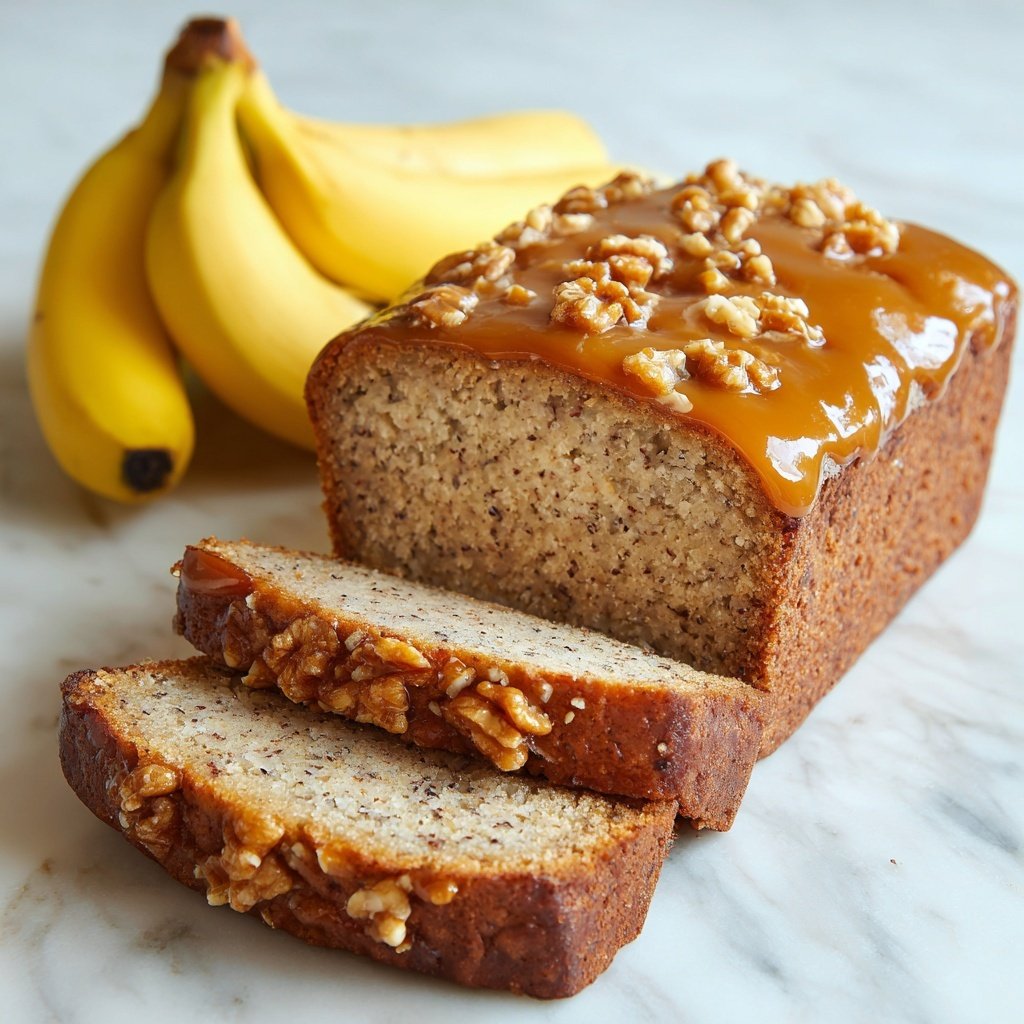 Greek Yogurt Banana Bread with Brown Sugar Pecan Glaze Recipe - Recipe Image — Greek Yogurt Banana Bread Brown Sugar Pecan Glaze, moist banana bread with Greek yogurt, easy banana bread with pecan glaze, healthy banana bread recipes, flavorful banana bread with glaze