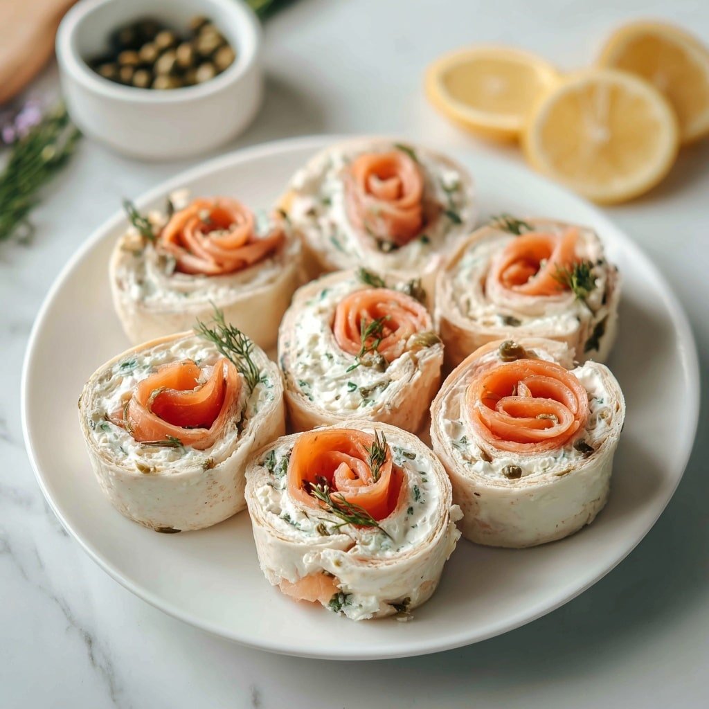 Smoked Salmon and Cream Cheese Roll-Ups Recipe - Recipe Image — Smoked Salmon and Cream Cheese Roll-Ups, smoked salmon appetizer, elegant party snacks, easy smoked salmon appetizer, quick upscale finger foods